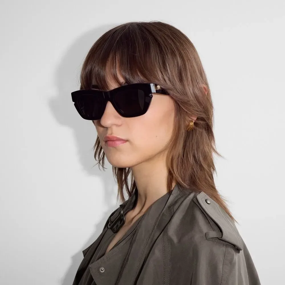 Burberry Inlaid Check Cat-eye Sunglasses Black New Gold Accents